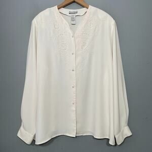 Christie & Jill Blouse Plus Size 24W Creamy White Pearl Romantic Grandma Chic